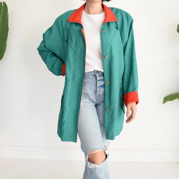 Vintage North Country Green Button and Zip Up Spring Jacket with Shoulder Pads S - Picture 1 of 13